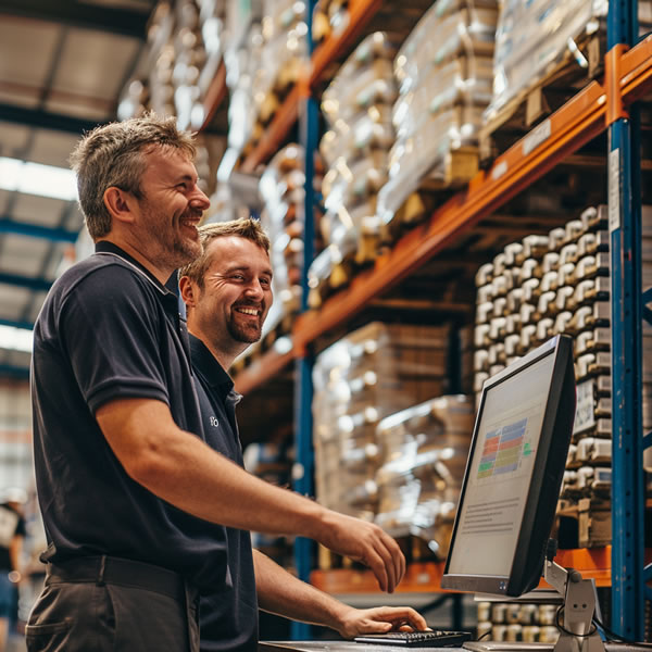 Warehouse guys using manufacturing software